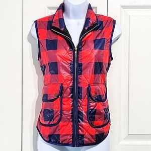 Sign Here Checkered Puffer Vest Unique Red Blue Mauve Plaid Buffalo Chec…